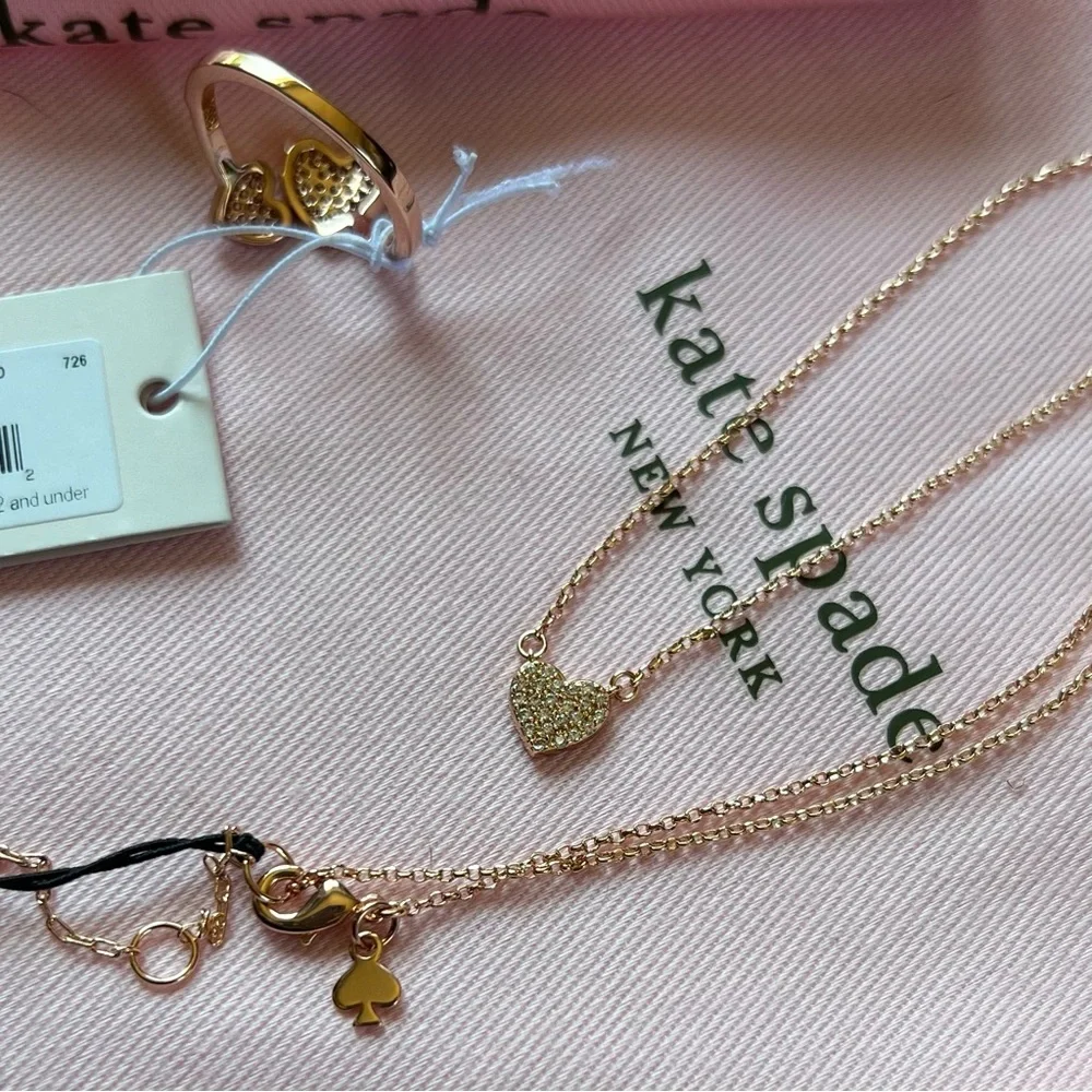 NEW Kate Spade Yours Truly Pave Heart Ring & Mini Pendant Necklace Rose Gold - Picture 8 of 8